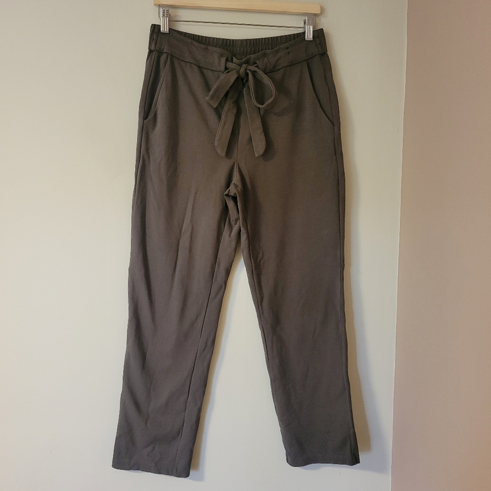 Badgley Mischka Olive Green Tie Front Straight Leg Pants Comfy Size L